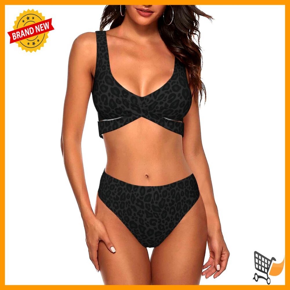 Bikini Set Two Piece Swimsuit High Waisted V Neck Cheeky Sexy Print Swimwear